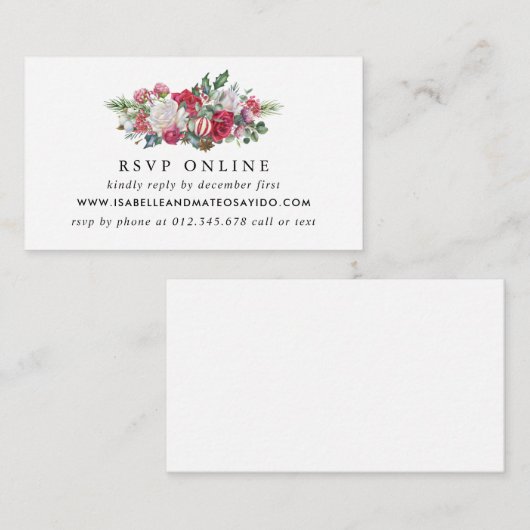 クリスマス結婚フローラのWebサイトRSVP エンクロージャーカード (正面/裏面)