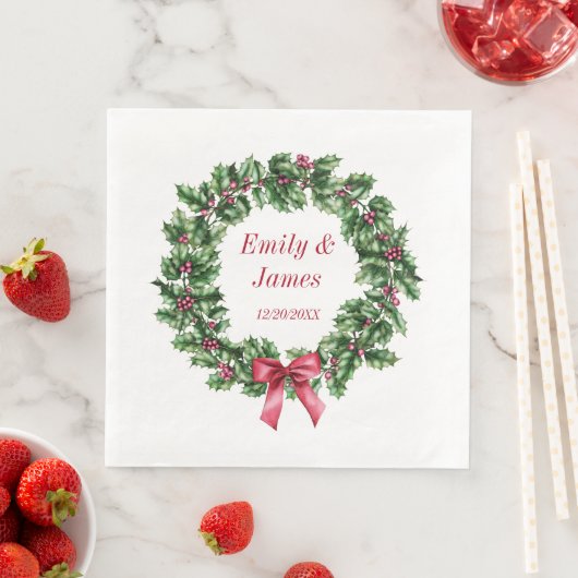 クリスマス結婚リースナプキンパーソナライズされた (インサイチュ)