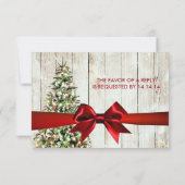 クリスマス結婚式のRSVPツリー、ライト、およびレッドリボン 出欠カード (裏面)