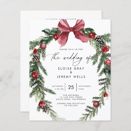 クリスマス結婚式招待状 (正面/裏面)