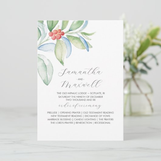 クリスマス結婚式 プログラムエレガント冬の緑 プログラム (スタンド正面)