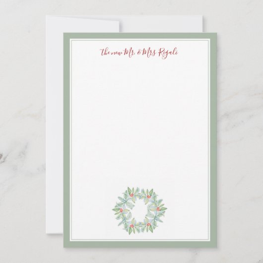 クリスマス結婚文房具の水彩リース サンキューカード (正面)