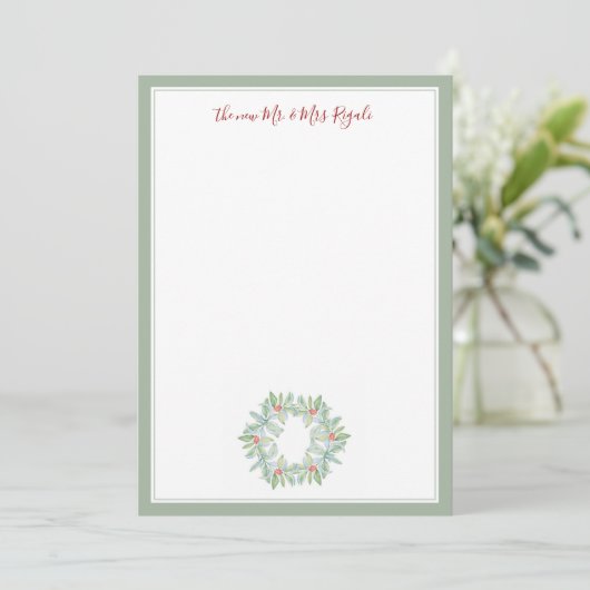 クリスマス結婚文房具の水彩リース サンキューカード (スタンド正面)