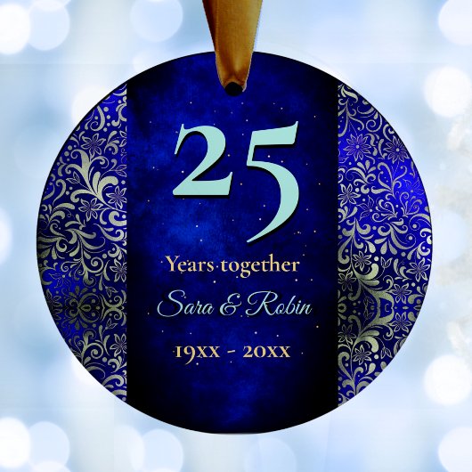 クリスマス結婚記念日のブルー王室のフローラ セラミックオーナメント