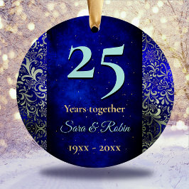 クリスマス結婚記念日のブルー王室のフローラ セラミックオーナメント