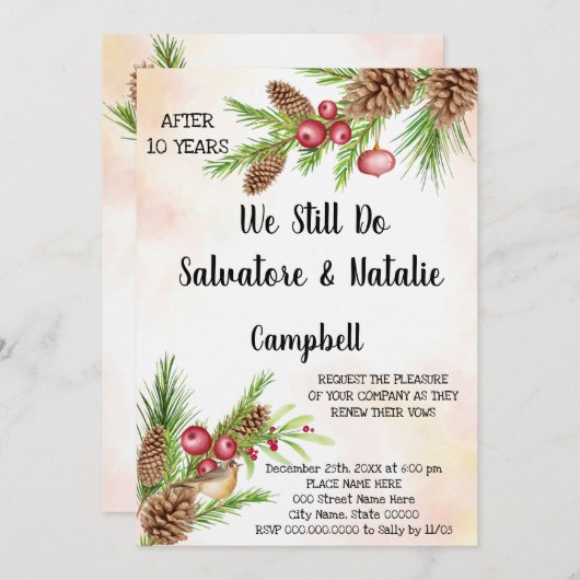 クリスマス結婚記念日の更新願い 招待状 (正面/裏面)