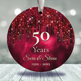 クリスマス結婚記念日の赤グリーングリッター セラミックオーナメント