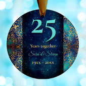 クリスマス結婚記念日ターコイズ金ゴールド セラミックオーナメント