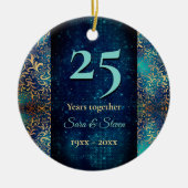 クリスマス結婚記念日ターコイズ金ゴールド セラミックオーナメント (正面)