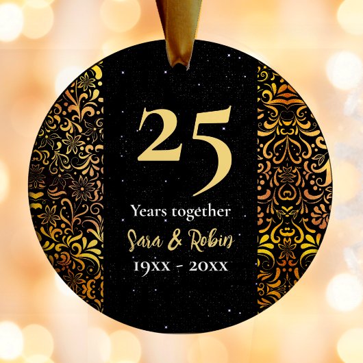クリスマス結婚記念日ブラックフローラ金ゴールド セラミックオーナメント