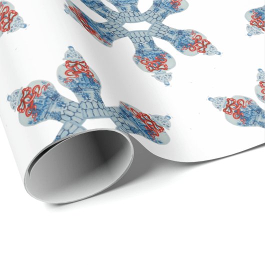 クリスマス絵を描の手青と白のジンジャージャー ラッピングペーパー (ロールコーナー)