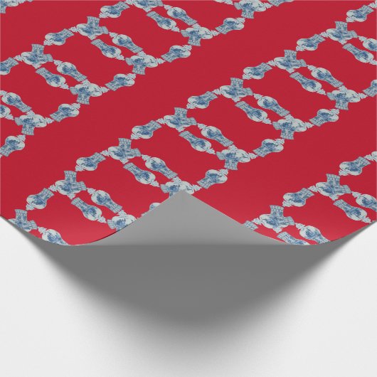 クリスマス絵を描の手青と白のジンジャージャー ラッピングペーパー (角)