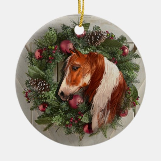 クリスマス絵を描ウマV2セラミックサークルオーナメント セラミックオーナメント (正面)
