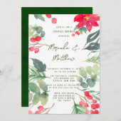 クリスマス絵を描フローラグリーンリーフカップルシャワー 招待状 (正面/裏面)