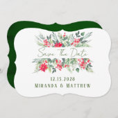 クリスマス絵を描フローラリーフ結婚式の日付を保存 招待状 (正面/裏面)