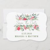 クリスマス絵を描フローラリーフ結婚式の日付を保存 招待状 (正面)