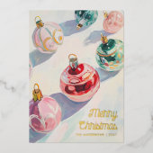 クリスマス絵を描レトロのパステルカスタム写真 箔シーズンカード (正面)