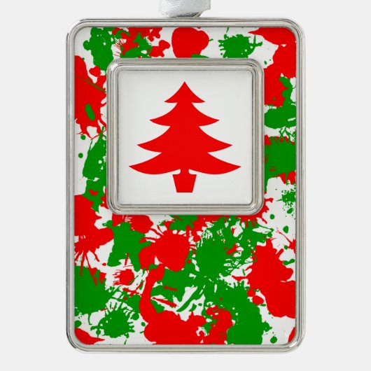 クリスマス絵を描(ばちゃばちゃ)跳ねる シルバープレートフレームオーナメント (正面)
