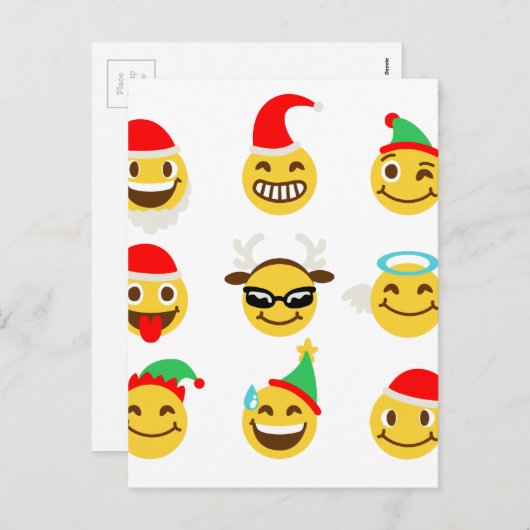 クリスマス絵文字happy顔 シーズンポストカード (正面/裏面)