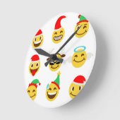 クリスマス絵文字happy顔 ラウンド壁時計 (傾斜)