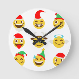 クリスマス絵文字happy顔 ラウンド壁時計
