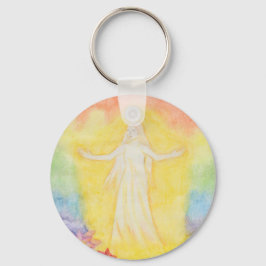 クリスマス絵画の水彩天使と虹 キーホルダー