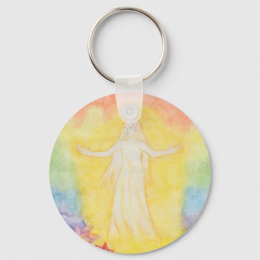 クリスマス絵画の水彩天使と虹 キーホルダー (正面)