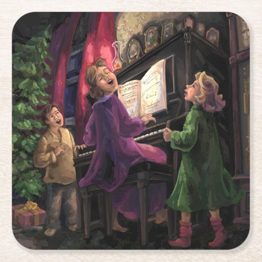 クリスマス絵画は スクエアペーパーコースター (正面)