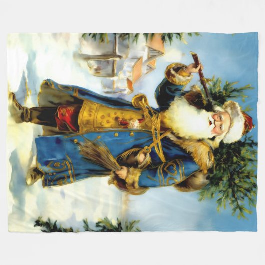 クリスマス絵画父のヴィンテージ フリースブランケット (正面(横))