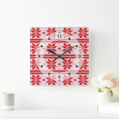 クリスマス編み物シームレスパターン1 +アイディア スクエア壁時計 (ホーム)