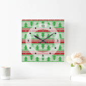 クリスマス編み物シームレスパターン2 +アイディア スクエア壁時計 (ホーム)