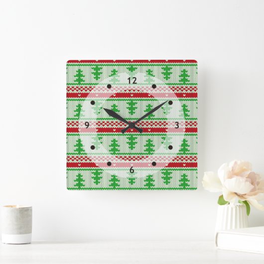 クリスマス編み物シームレスパターン2 +アイディア スクエア壁時計 (ホーム)
