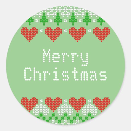 クリスマス編み物パターンキュートXマスニットデザイン ラウンドシール (正面)