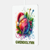 クリスマス編み物ファン名前をカスタムする メタルオーナメント (正面左)