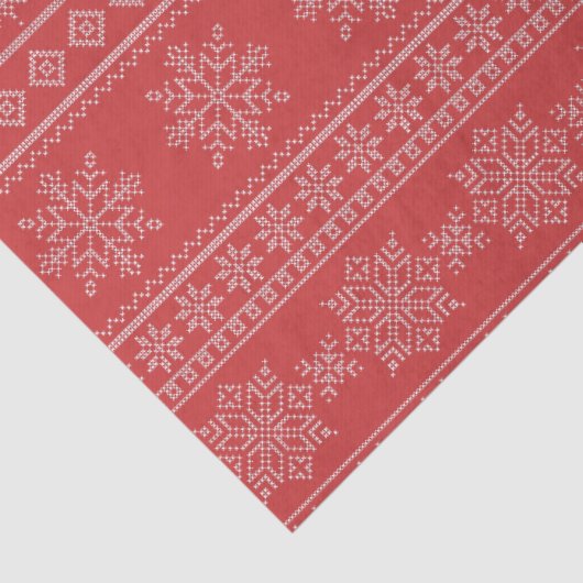 クリスマス編み物北欧の赤い白いクリスマススノーフレーク 薄葉紙 (詳細)