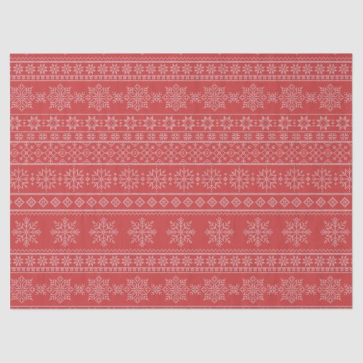 クリスマス編み物北欧の赤い白いクリスマススノーフレーク 薄葉紙 (正面)
