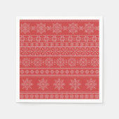 クリスマス編み物北欧の赤い白い雪片 スタンダードカクテルナプキン (正面)