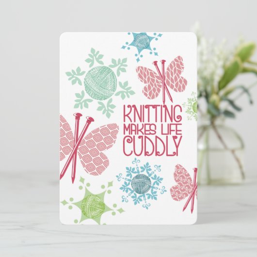 クリスマス編み物針状蝶の糸のスノーフレーク シーズンカード (スタンド正面)