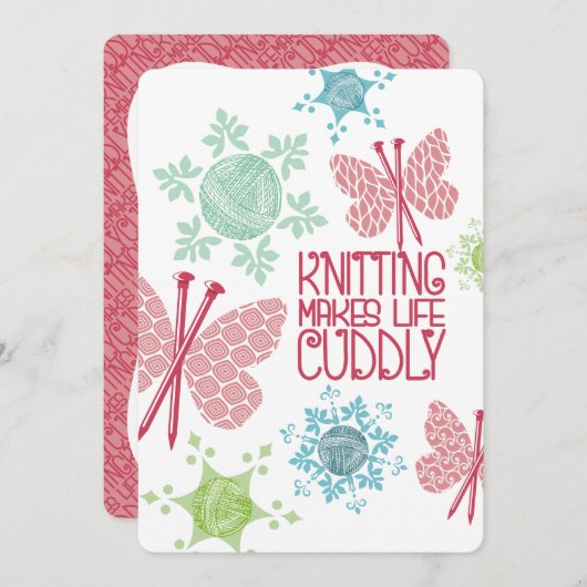 クリスマス編み物針状蝶の糸のスノーフレーク シーズンカード (正面/裏面)