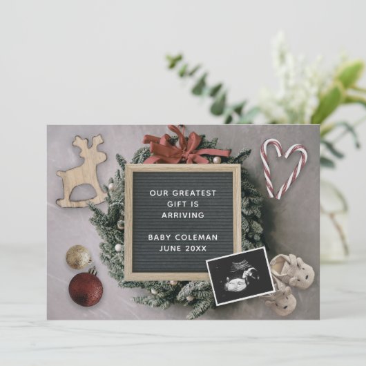 クリスマス編集可能ベビーソノグラム妊娠 案内状 (スタンド正面)