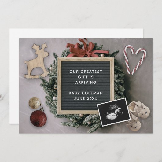 クリスマス編集可能ベビーソノグラム妊娠 案内状 (正面/裏面)