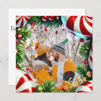 クリスマス縁どにミント付きエバーグリーンフォト シーズンカード