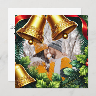 クリスマス縁どのベル付きエバーグリーンフォト シーズンカード