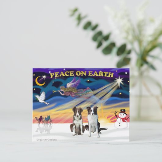 クリスマス縁どの日の出のコリーズ（2茶色） シーズンポストカード (スタンド正面)