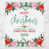 クリスマス縁どの花とモダンタイポグラフィ ワインラベル (シングルラベル)