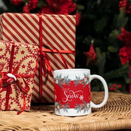 クリスマス縁どの花 – それを雪のタイポグラフィ ツートーンマグカップ