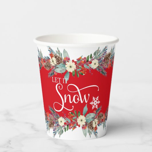 クリスマス縁どの花 – それを雪のタイポグラフィ 紙コップ (裏面)