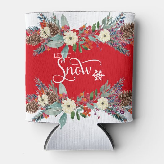 クリスマス縁どの花 – それを雪のタイポグラフィ 缶クーラー (正面)