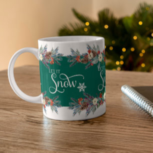 クリスマス縁どの花 – それを雪タイポグラフィ2 ツートーンマグカップ