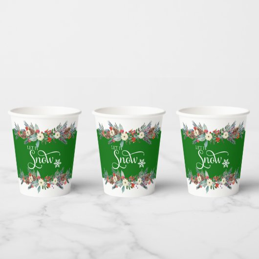 クリスマス縁どの花 – それを雪タイポグラフィ2 紙コップ (複数)